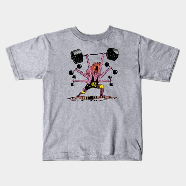 Weightlifting Octopus Kids T-Shirt by JimBryson